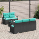 Sofa Sæt 6 pcs Sort og turkis polyrattan