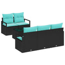 Sofa Sæt 6 pcs Sort og turkis polyrattan
