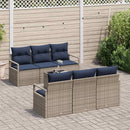 Sofa Sæt med pude 7 pcs Grå og Marineblå polyrattan