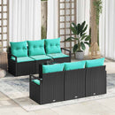 Sofa Sæt med pude 7 pcs Sort og turkis polyrattan