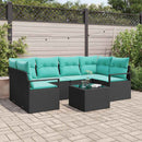 Sofa Sæt 7 pcs Sort og Blå polyrattan