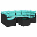 Sofa Sæt 7 pcs Sort og Blå polyrattan