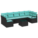 Sofa Sæt 8 pcs Sort og turkis polyrattan