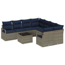 Sofa Sæt med pude 9 pcs Grå og Marineblå polyrattan
