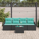 Sofa Sæt med pude med pude 5 pcs Sort og Turkis polyrattan