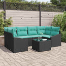 Sofa Sæt med pude med pude 7 pcs Sort og Turkis polyrattan