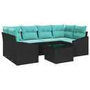 Sofa Sæt med pude med pude 7 pcs Sort og Turkis polyrattan