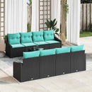 Sofa Sæt med pude med pude 9 pcs Sort og Turkis polyrattan