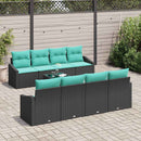 Sofa Sæt med pude med pude 9 pcs Sort og Turkis polyrattan