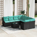 Sofa Sæt med pude med pude 9 pcs Sort og Turkis polyrattan