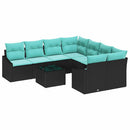 Sofa Sæt med pude med pude 9 pcs Sort og Turkis polyrattan