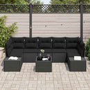 Havesofa Sæt med pude 8 pcs Sort polyrattan