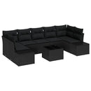 Havesofa Sæt med pude 8 pcs Sort polyrattan