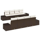 Havesofa Sæt med pude 7 pcs Brun og cremefarvet polyrattan