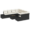 Havesofa Sæt med pude 9 pcs Sort polyrattan