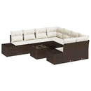 Havesofa Sæt med pude 9 pcs Brun polyrattan