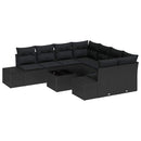 Havesofa Sæt med pude 9 pcs Sort polyrattan