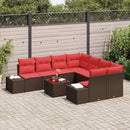 Havesofa Sæt med pude 9 pcs Brun polyrattan