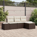 Havesofa Sæt med pude 4 pcs Brun polyrattan