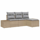 Havesofa Sæt med pude 4 pcs Beige polyrattan