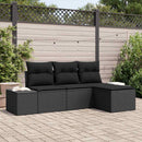 Havesofa Sæt med pude 4 pcs Sort polyrattan