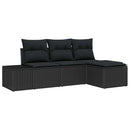 Havesofa Sæt med pude 4 pcs Sort polyrattan