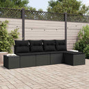 Havesofa Sæt med pude 5 pcs Sort polyrattan