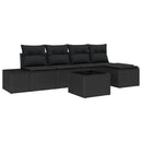 Havesofa Sæt med pude 6 pcs Sort polyrattan