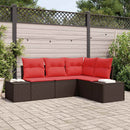 Havesofa Sæt med pude 4 pcs Brun polyrattan