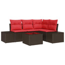 Havesofa Sæt med pude 5 pcs Brun polyrattan