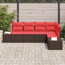 Havesofa Sæt med pude 5 pcs Brun polyrattan