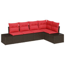 Havesofa Sæt med pude 5 pcs Brun polyrattan