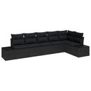 Havesofa Sæt med pude 6 pcs Sort polyrattan