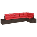 Havesofa Sæt med pude 6 pcs Brun polyrattan