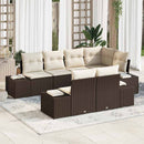 Havesofa Sæt med pude 7 pcs Brun og cremefarvet Poly rattan