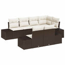 Havesofa Sæt med pude 7 pcs Brun og cremefarvet Poly rattan