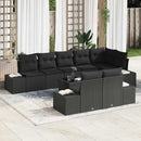Havesofa Sæt med pude 9 pcs Sort polyrattan