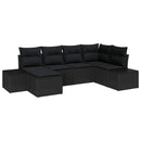 Havesofa Sæt med pude 6 pcs Sort polyrattan