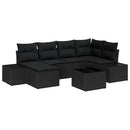 Havesofa Sæt med pude 7 pcs Sort polyrattan