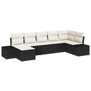 Havesofa Sæt med pude 7 pcs Sort polyrattan