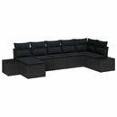 Havesofa Sæt med pude 7 pcs Sort polyrattan