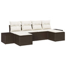 Havesofa Sæt med pude 6 pcs Brun polyrattan