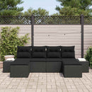 Havesofa Sæt med pude 6 pcs Sort polyrattan