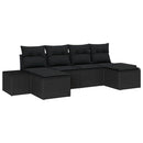 Havesofa Sæt med pude 6 pcs Sort polyrattan