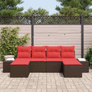 Havesofa Sæt med pude 6 pcs Brun polyrattan