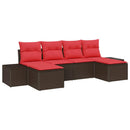 Havesofa Sæt med pude 6 pcs Brun polyrattan