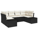 Havesofa Sæt med pude 6 pcs Sort polyrattan