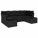 Havesofa Sæt med pude 6 pcs Sort polyrattan