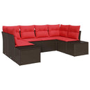 Havesofa Sæt med pude 6 pcs Brun polyrattan