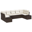 Havesofa Sæt med pude 7 pcs Brun polyrattan